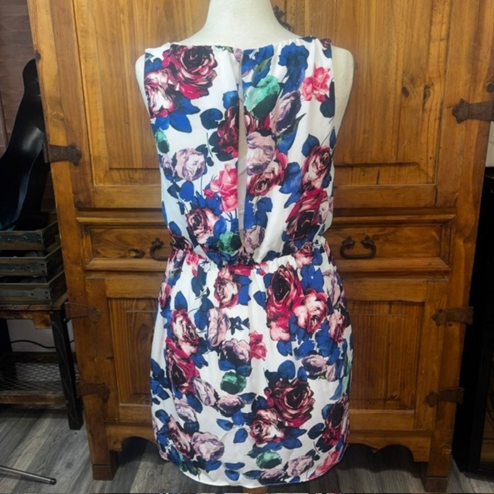 Olive & Oak Floral Sleeveless Mini Dress Pink Blue White Keyhole Back Medium - Picture 4 of 7